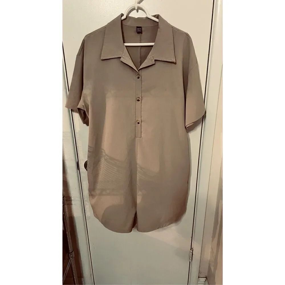 SHEIN Tan Half Button Romper womens SZ XL